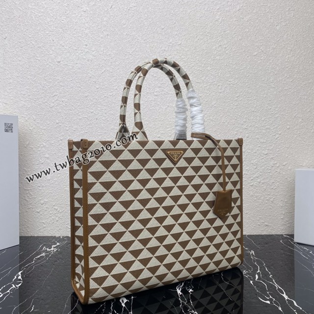 Prada專櫃新款刺繡織物包購物袋 1BA356 普拉達大號無長肩帶手提刺繡托特包 csp1148
